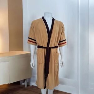Vintage Style Club 60s 70s Housecoat Lounge Tan & Brown Men's Sleepwear Belt